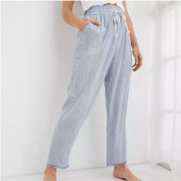 BNWOT Aerie Real Good Gauze Stripe Cotton Blend Elastic Waist Pull on Pant - Picture 2 of 9